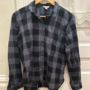 Gap Buffalo Plaid Flannel Shirt Gray Black Cabin Core Layering Top M